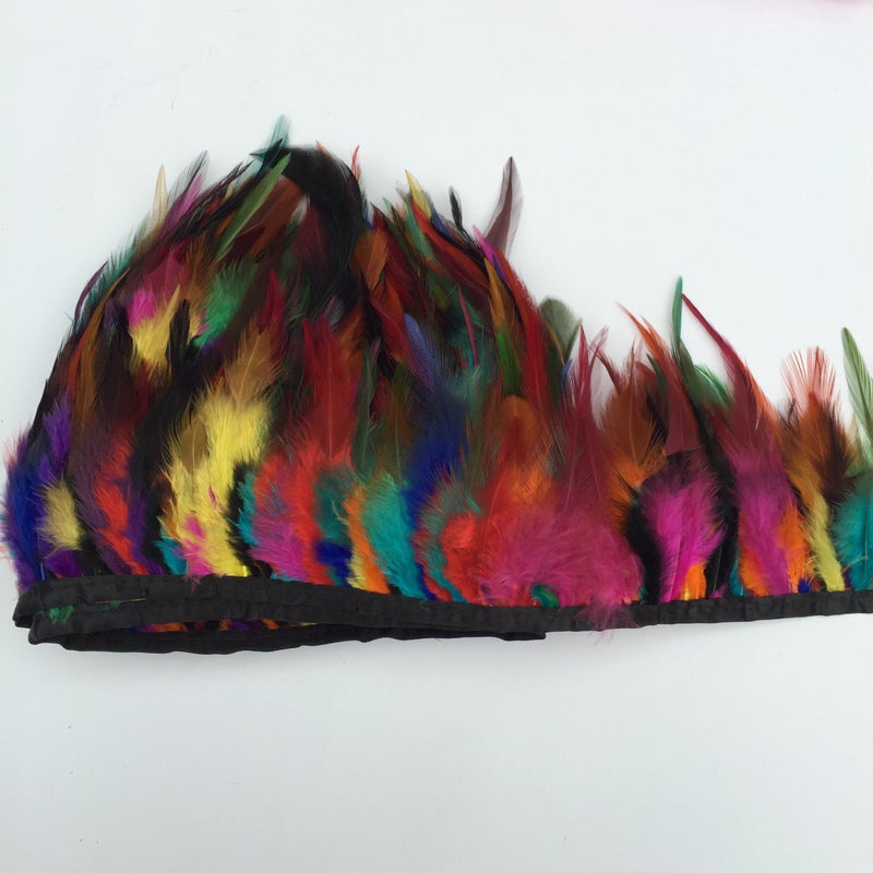 Shekyeon 2yards Rooster Hackle Feather Trim Fringe for DIY Clothing Craft Dress Decoration(Colorful) - Image 2